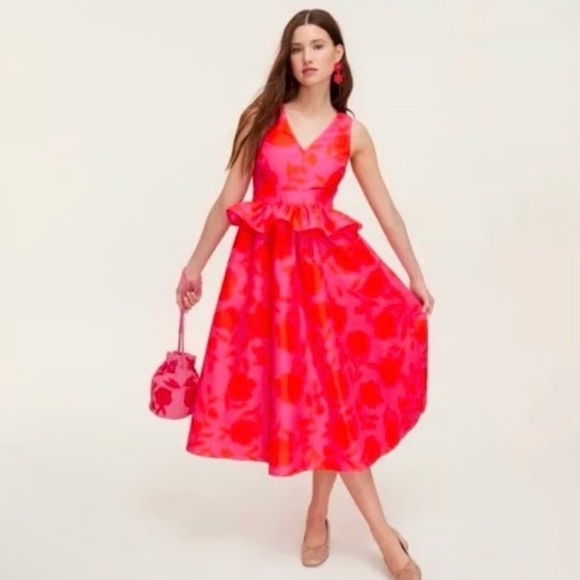 Kate Spade Pink Floral Peplum Sleeveless Midi Dress, 6 - Picture 5 of 9